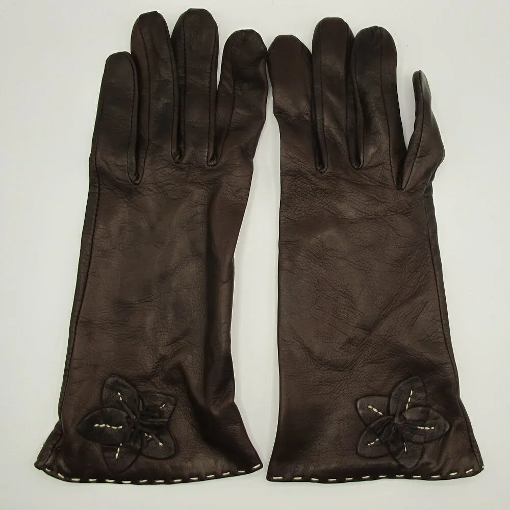 Talbots brown leather ladies gloves, silk lined, 7.5